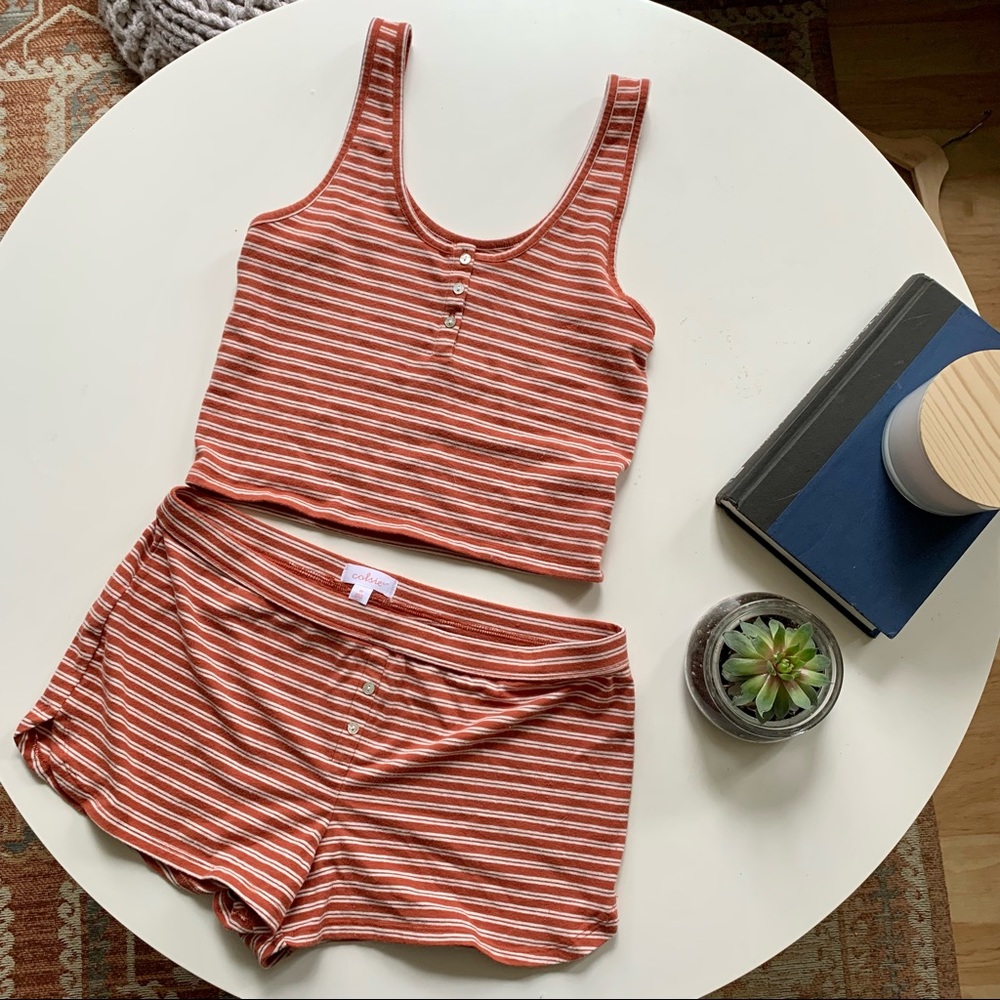 Cotton orange & white striped pajama set